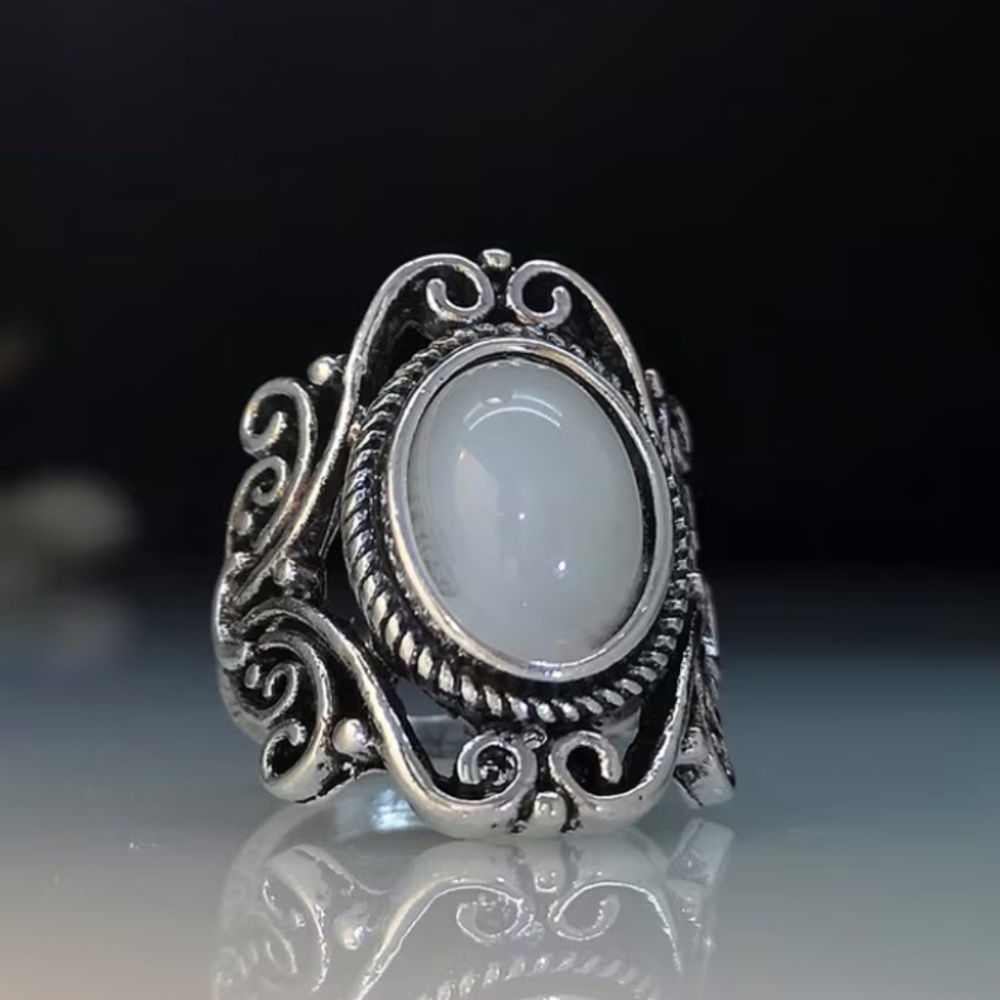 Silver Synthetic Moonstone Statement Ring - Women Jewelry